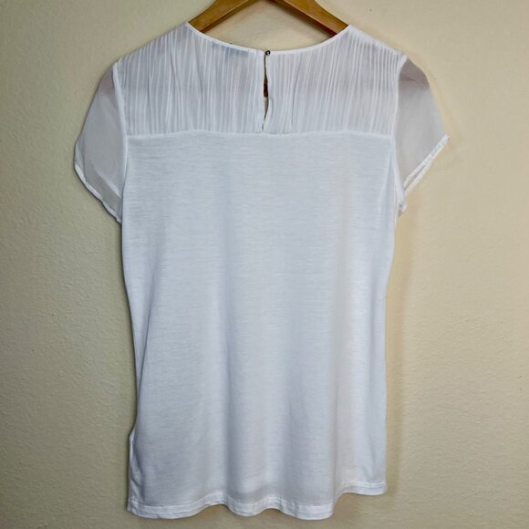 MASSIMO DUTTI White Short Sleeve Blouse With Sheer Pleated Top Size Medium - Picture 7 of 8